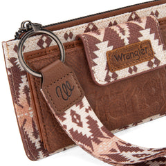 WG139-W013 Wrangler Aztec Print Bi-Fold Wallet Wristlet - Light Coffee