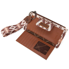 WG139-W013 Wrangler Aztec Print Bi-Fold Wallet Wristlet - Light Coffee