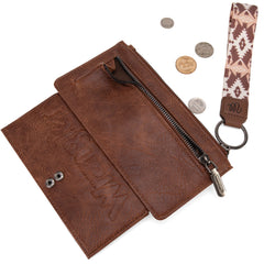 WG139-W013 Wrangler Aztec Print Bi-Fold Wallet Wristlet - Light Coffee