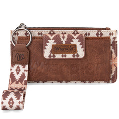 WG139-W013 Wrangler Aztec Print Bi-Fold Wallet Wristlet - Light Coffee