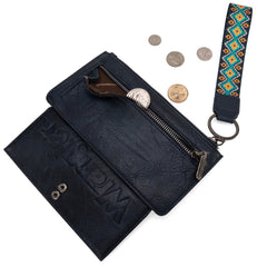 WG139-W013 Wrangler Aztec Print Bi-Fold Wallet Wristlet - Navy