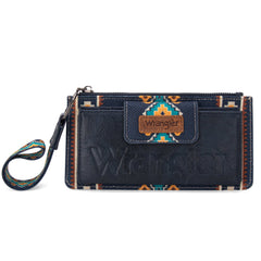 WG139-W013 Wrangler Aztec Print Bi-Fold Wallet Wristlet - Navy