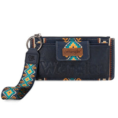 WG139-W013 Wrangler Aztec Print Bi-Fold Wallet Wristlet - Navy