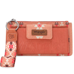 WG139-W013 Wrangler Aztec Print Bi-Fold Wallet Wristlet - Orange