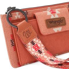 WG139-W013 Wrangler Aztec Print Bi-Fold Wallet Wristlet - Orange