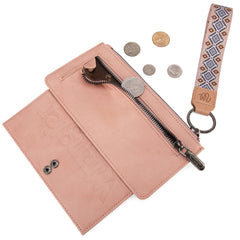 WG139-W013 Wrangler Aztec Print Bi-Fold Wallet Wristlet - Pink