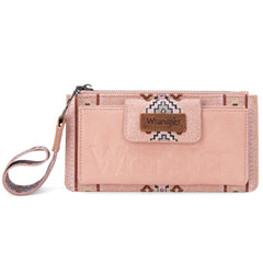 WG139-W013 Wrangler Aztec Print Bi-Fold Wallet Wristlet - Pink