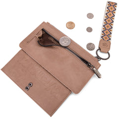 WG139-W013 Wrangler Aztec Print Bi-Fold Wallet Wristlet - Tan