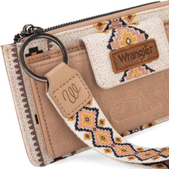 WG139-W013 Wrangler Aztec Print Bi-Fold Wallet Wristlet - Tan