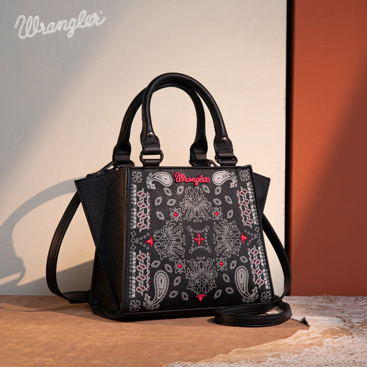 WG134-8012  Wrangler Paisley Mini Satchel/Crossbody - Black (ONLINE ORDER ONLY)