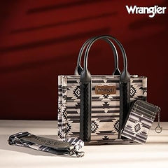 WG2203-8120SW Wrangler Aztec Small Tote/Crossbody and Card Case Set 2Pc- Black