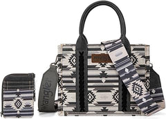 WG2203-8120SW Wrangler Aztec Small Tote/Crossbody and Card Case Set 2Pc- Black