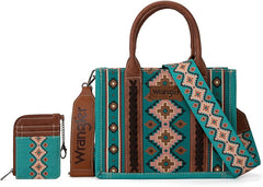 Wrangler Aztec Small Tote/Crossbody and Card Case Set 2Pc- Turquoise