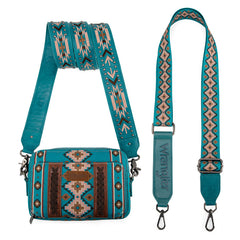 Wrangler Aztec Printed Crossbody Purse-Turquoise