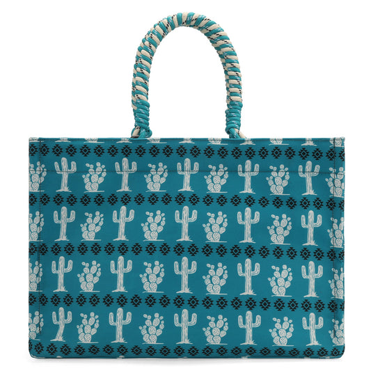 WG284-8119B Wrangler Cactus Oversized Tote Bag Braided Handles Weekender Bag - Turquoise