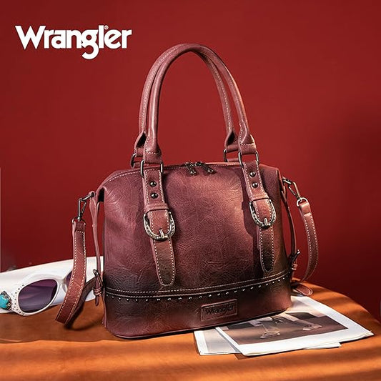 WG48-S5110A  Wrangler Buckle Classic Barrel Satchel -Burgundy