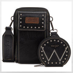 WG48S-270 Wrangler Crossbody Cell Phone Purse 2 Zippered Compartment with Coin Pouch - Black