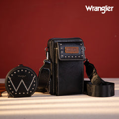 WG48S-270 Wrangler Crossbody Cell Phone Purse 2 Zippered Compartment with Coin Pouch - Black