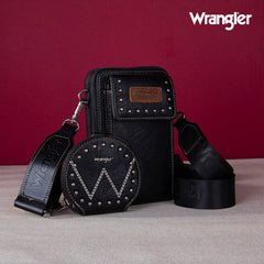 WG48S-270 Wrangler Crossbody Cell Phone Purse 2 Zippered Compartment with Coin Pouch - Black