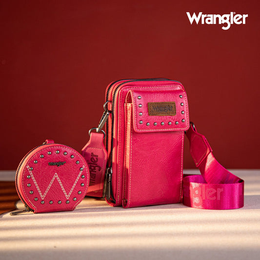 WG48S-270 Wrangler Crossbody Cell Phone Purse 2 Zippered Compartment with Coin Pouch -Hot Pink