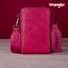 WG48S-270 Wrangler Crossbody Cell Phone Purse 2 Zippered Compartment with Coin Pouch -Hot Pink