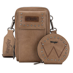 WG48S-270 Wrangler Crossbody Cell Phone Purse 3 Zippered Compartment with Coin Pouch - Khaki)