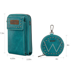 WG48S-270 Wrangler Crossbody Cell Phone Purse 2 Zippered Compartment with Coin Pouch - Turquoise