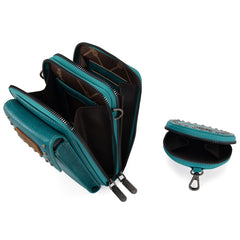 WG48S-270 Wrangler Crossbody Cell Phone Purse 2 Zippered Compartment with Coin Pouch - Turquoise