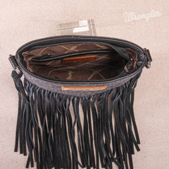 WG63-G8360A  Wrangler Vintage Floral Embossed Fringe Crossbody - Black