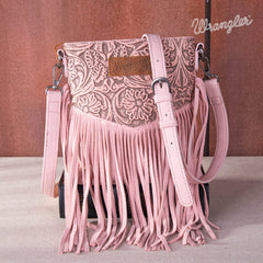 WG63-G8360A  Wrangler Vintage Floral Embossed Fringe Crossbody - Peach