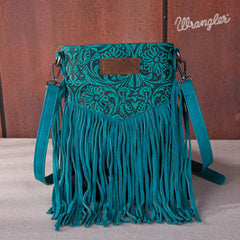 WG63-G8360A  Wrangler Vintage Floral Embossed Fringe Crossbody - Turquoise