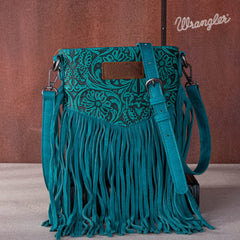 WG63-G8360A  Wrangler Vintage Floral Embossed Fringe Crossbody - Turquoise