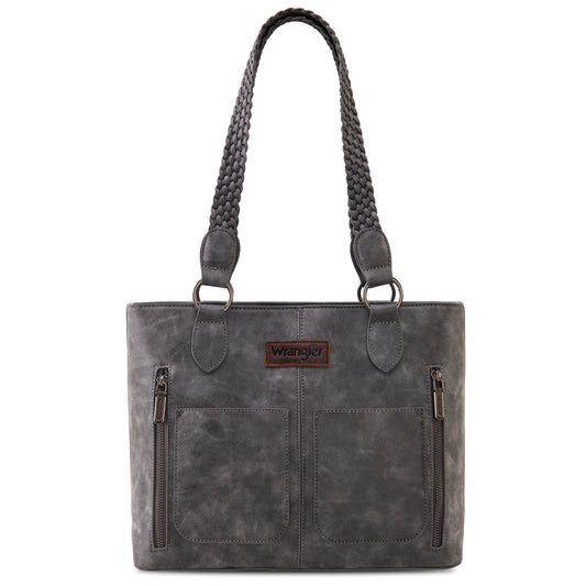 WG78-G8317  Wrangler Braided Detail Multi Pockets Concealed Carry Tote - Grey