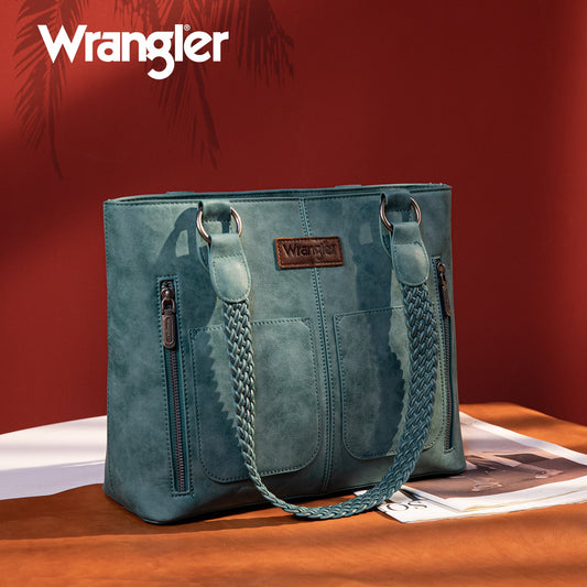 WG78-G8317  Wrangler Braided Detail Multi Pockets Concealed Carry Tote -Navy