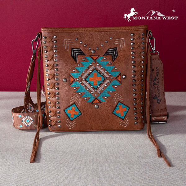 Montana West Aztec Tapestry Crossbody Bag beige outlets & red canvas & faux leather