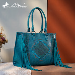 Montana West Fringe Tooled Carry Tote Set