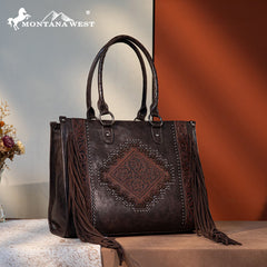 Montana West Fringe Tooled Carry Tote Set