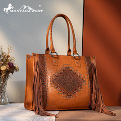 Montana West Fringe Tooled Carry Tote Set