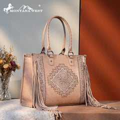 Montana West Fringe Tooled Carry Tote Set