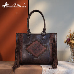 Montana West Fringe Tooled Carry Tote Set