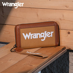 Wrangler Leather Trim Canva Wristlet Wallet