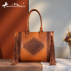 Montana West Fringe Tooled Carry Tote Set