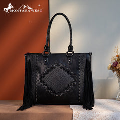 Montana West Fringe Tooled Carry Tote Set