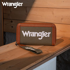 Wrangler Leather Trim Canva Wristlet Wallet