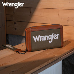 Wrangler Leather Trim Canva Wristlet Wallet