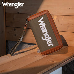 Wrangler Leather Trim Canva Wristlet Wallet