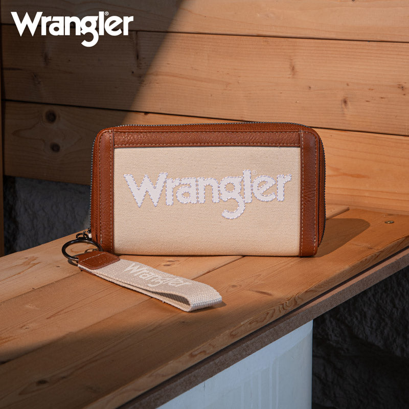 Wrangler Leather Trim Canva Wristlet Wallet Cowgirl Wear