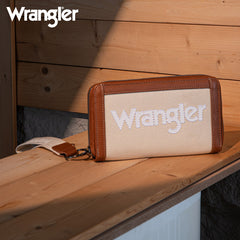 Wrangler Leather Trim Canva Wristlet Wallet