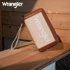 Wrangler Leather Trim Canva Wristlet Wallet