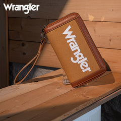 Wrangler Leather Trim Canva Wristlet Wallet